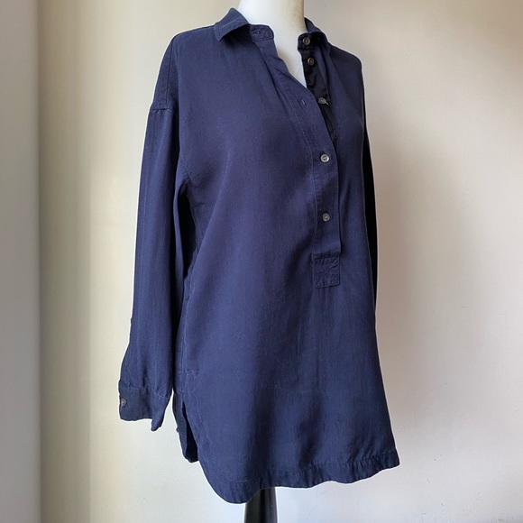 Preppy J Crew drapey Oxford button up shirt tunic - Picture 4 of 12